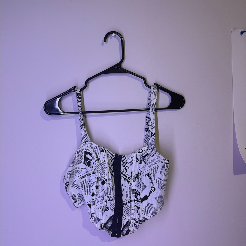 Black and White Newspaper Print Top